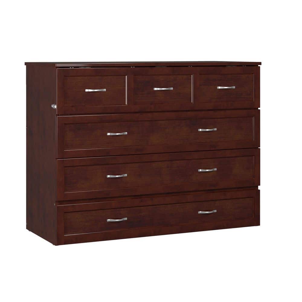 Walnut Full Murphy Bed Chest with Storage Drawer