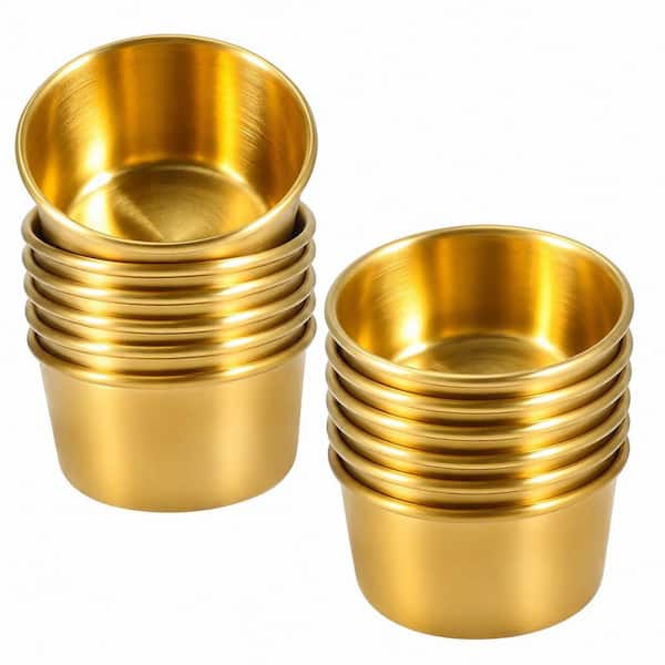 Golden Stainless Steel Ramekin Dipping Sauce Cups Condiment Servers, 75ml, 12-Piece Set for Home, Restaurant