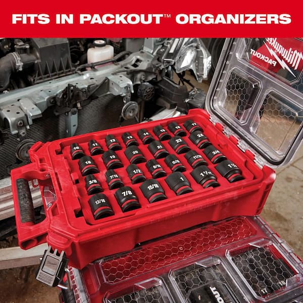 Milwaukee - SHOCKWAVE Impact-Duty 1/2 in. Drive Metric and SAE Deep Well Impact PACKOUT Socket Set (31-Piece)