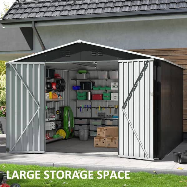 NETAJE 10 ft W x 10 ft D Metal Outdoor Storage Shed with Sturdy