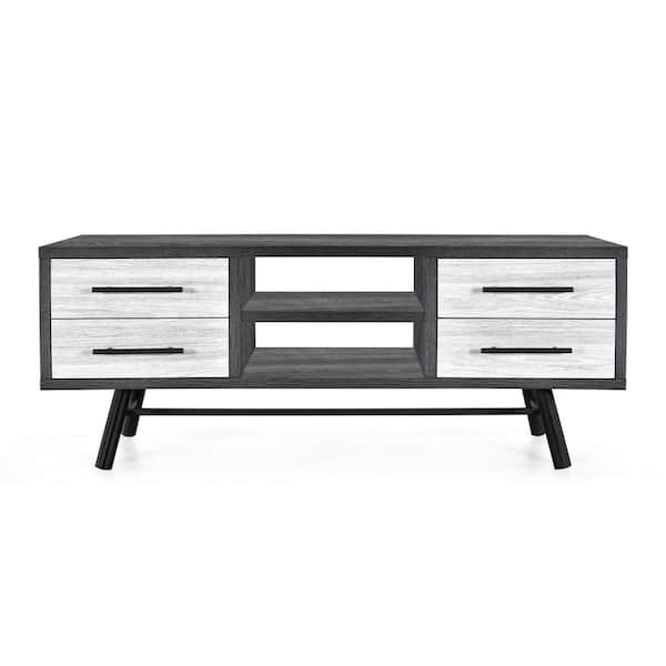 Noble House Burgoyne 50 in. Sonoma Grey Oak TV Stand with 4-Drawer Fits TV's up to 58 in. with Shelves