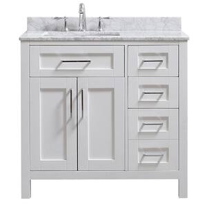 Riverdale 36 in. W x 21 in. D Vanity in White with a Carrara Marble Vanity Top in White with white Sink