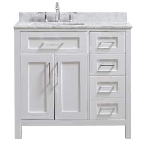 Riverdale 36 in. W x 21 in. D x 34.5 in. H Single Sink Bath Vanity in White with Carrara Marble Top