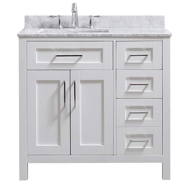 Riverdale 36 in. Single Sink White Bath Vanity with Carrara Marble Top (Assembled)