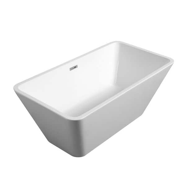 Unbranded 59 in. Acrylic Flatbottom Non-Whirlpool Bathtub Freestanding Contemporary Soaking Tub in Glossy White