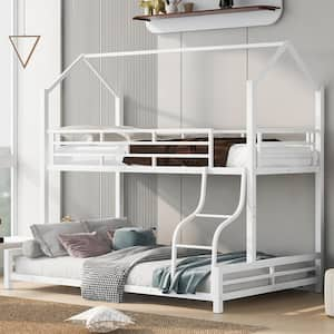 White Twin over Full Metal Frame Detachable House Bunk Bed with Curving Ladder