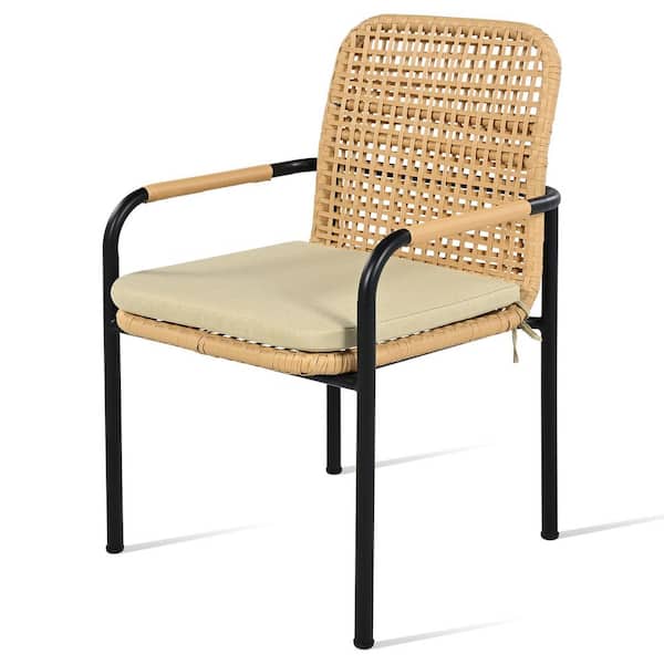 3-Piece Wicker Outdoor Dining Chair with Oatmeal Cushion