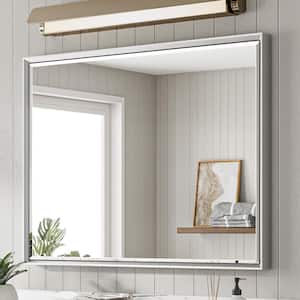 QueenFun 40 in. W x 30 in. H Framed Rectangular Beveled Edge Bathroom Vanity Wall Mount Mirror in Brushed Silver