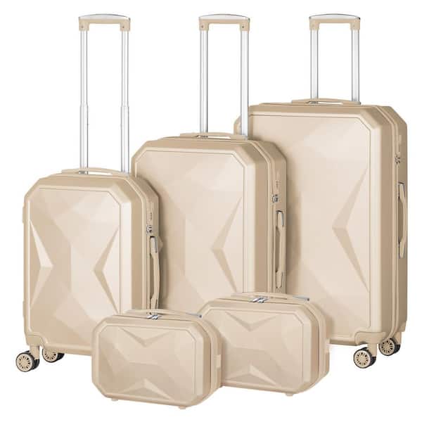 HIKOLAYAE 5-Piece Beige Crossroad Collection Upright Luggage with 8-Wheel Spinner TSA Compliant