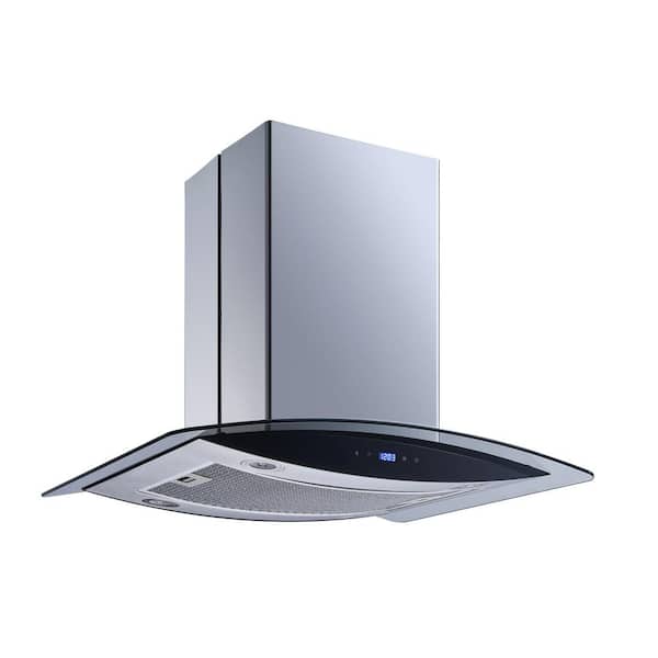 30 in. 500 CFM Convertible Island Range Hood in Stainless Steel/Glass with Hybrid Mesh Filter and Touch Control