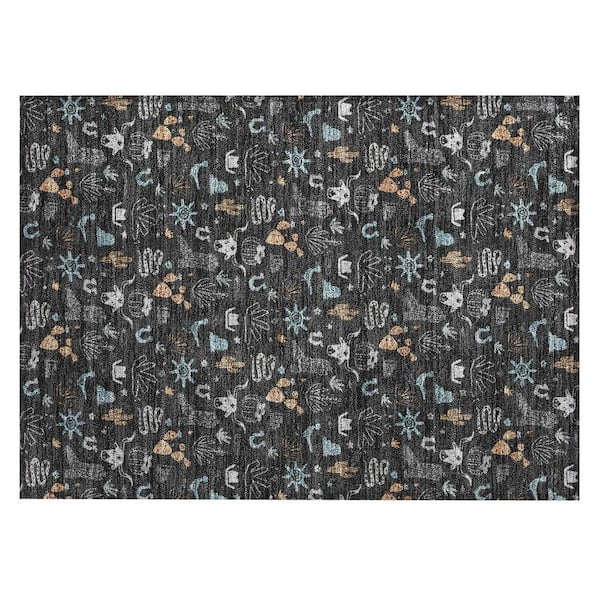 Chantille Machine Washable Indoor/Outdoor Abstract ACN2562 Black 2 ft. x 3 ft. Accent Rug