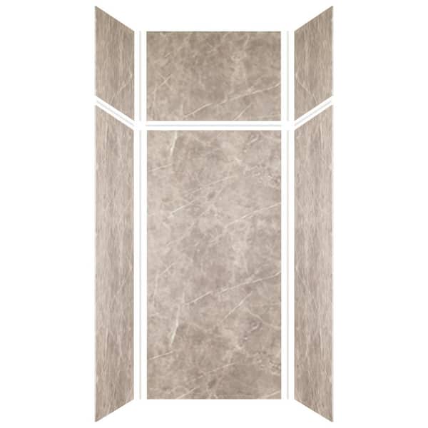 Expressions 36 in. x 36 in. x 96 in. 4-Piece Easy Up Adhesive Alcove Shower Wall Surround in Dover Stone