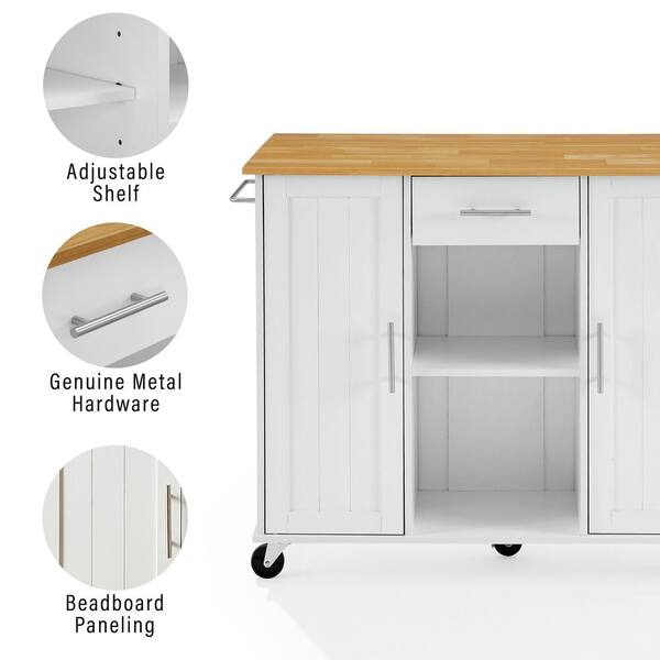 Crosley Stella White Wood Kitchen Cart with Cabinets CF3046NA-WH
