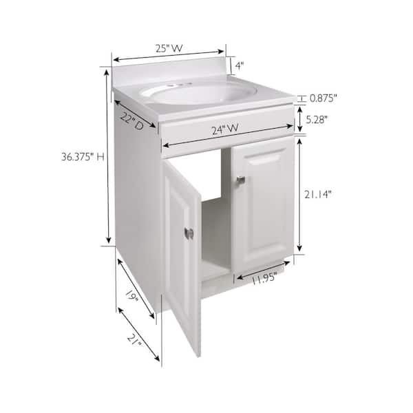 Wyndham 25 in. 2-Door Bathroom Vanity in White with Cultured Marble Solid White Vanity Top (Ready to Assemble)