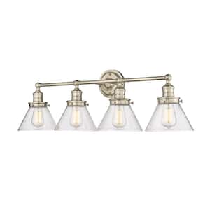Eyden 34.875 in. 4-Light Modern Gold Vanity Light with Clear Seedy Glass