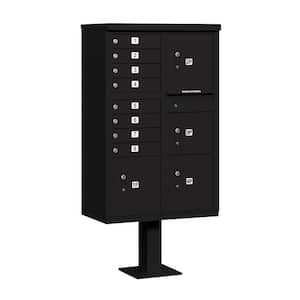 8 A Size Doors, 4 Parcel Lockers and Pedestal USPS Access Cluster Box Unit in Black