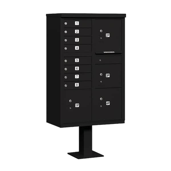 Salsbury Industries 8 A Size Doors, 4 Parcel Lockers and Pedestal USPS Access Cluster Box Unit in Black