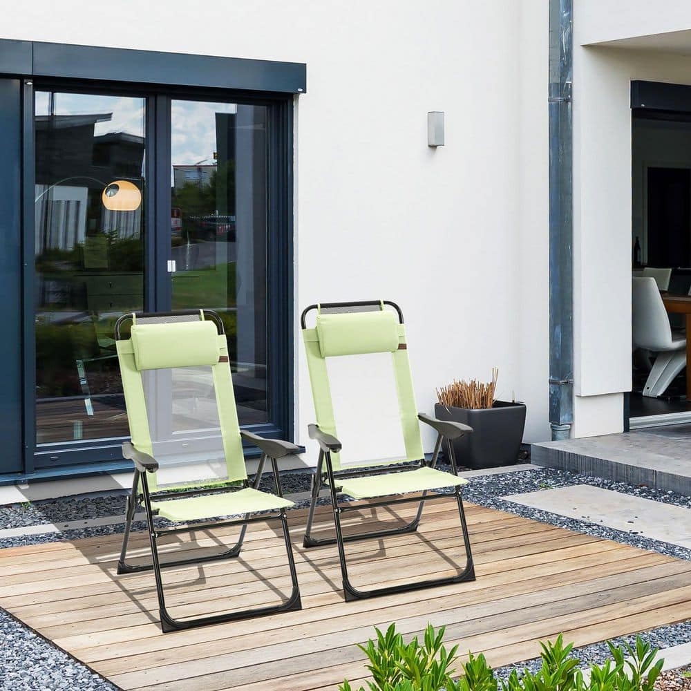 2 Sets Metal Outsunny Folding Patio Chairs, Deck Chair with Adjustable Slin