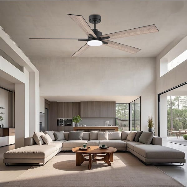 60 in.Smart Outdoor Indoor Black Ceiling Fan with Lights Remote,Voice Control via Alexa Google WIFI App,Quiet DC Motor