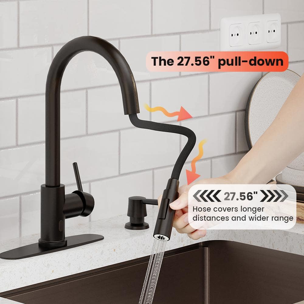 Matte Black Stainless Steel Touchless Kitchen Faucet with Pull-out Spray