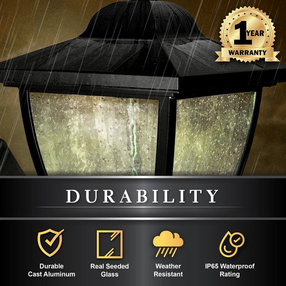Black Aluminum LED Solar Post and Wall Light