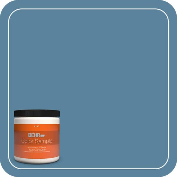 BEHR PREMIUM PLUS 8 oz. #BIC-38 Honest Blue Flat Interior/Exterior Paint & Primer Color Sample