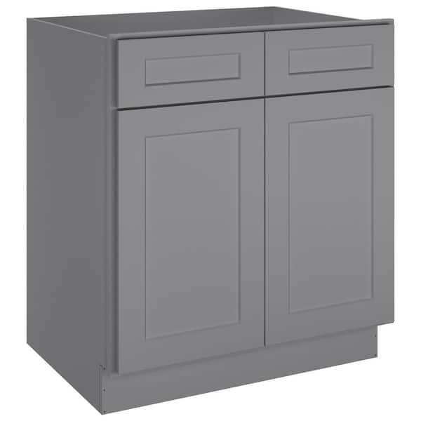 HOMEIBRO Newport Sink Base Grey 2 False Drawers - Shaker Style Stock Sink Base 2-Door 30 in. W x 24 in. D x 34.5 in. H