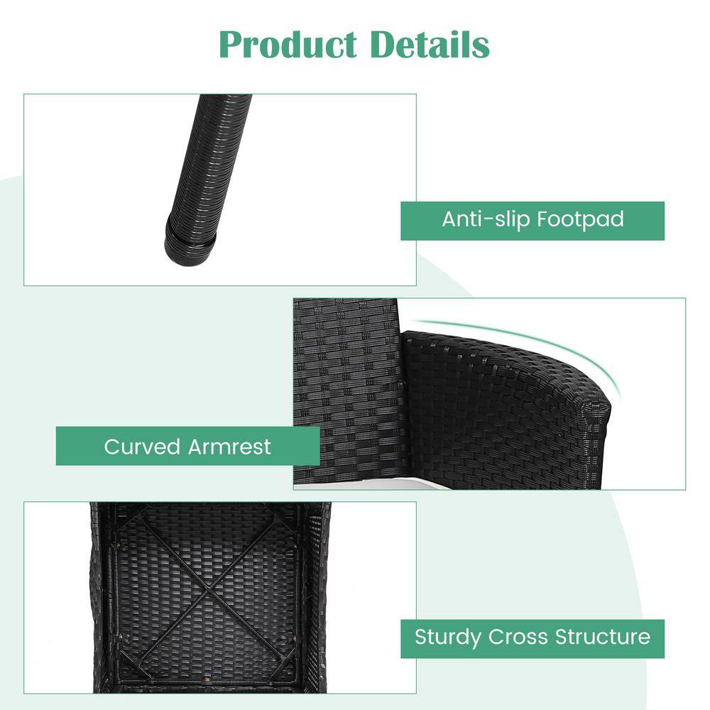 Black Rattan Outdoor Dining Chairs with Cushions, Set of 2