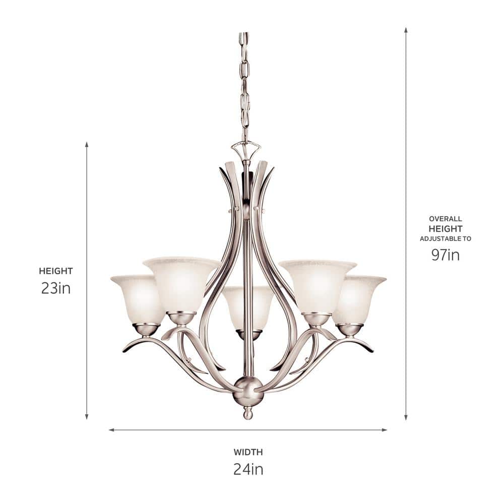 Elegant Dover Distressed Bronze 5-Light Chandelier with White Glass