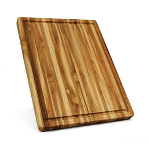 24 in. W x 18 in. D x 1.5 in. H Rectangular Teak Wood Edge Grain Cutting Board with Juice Groove