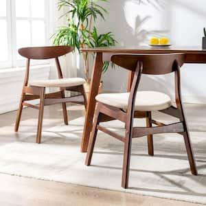 NEREIDA Modern Mid-Century Beige Solid Wood Upholstered Dining Side Chair (Set of 2)