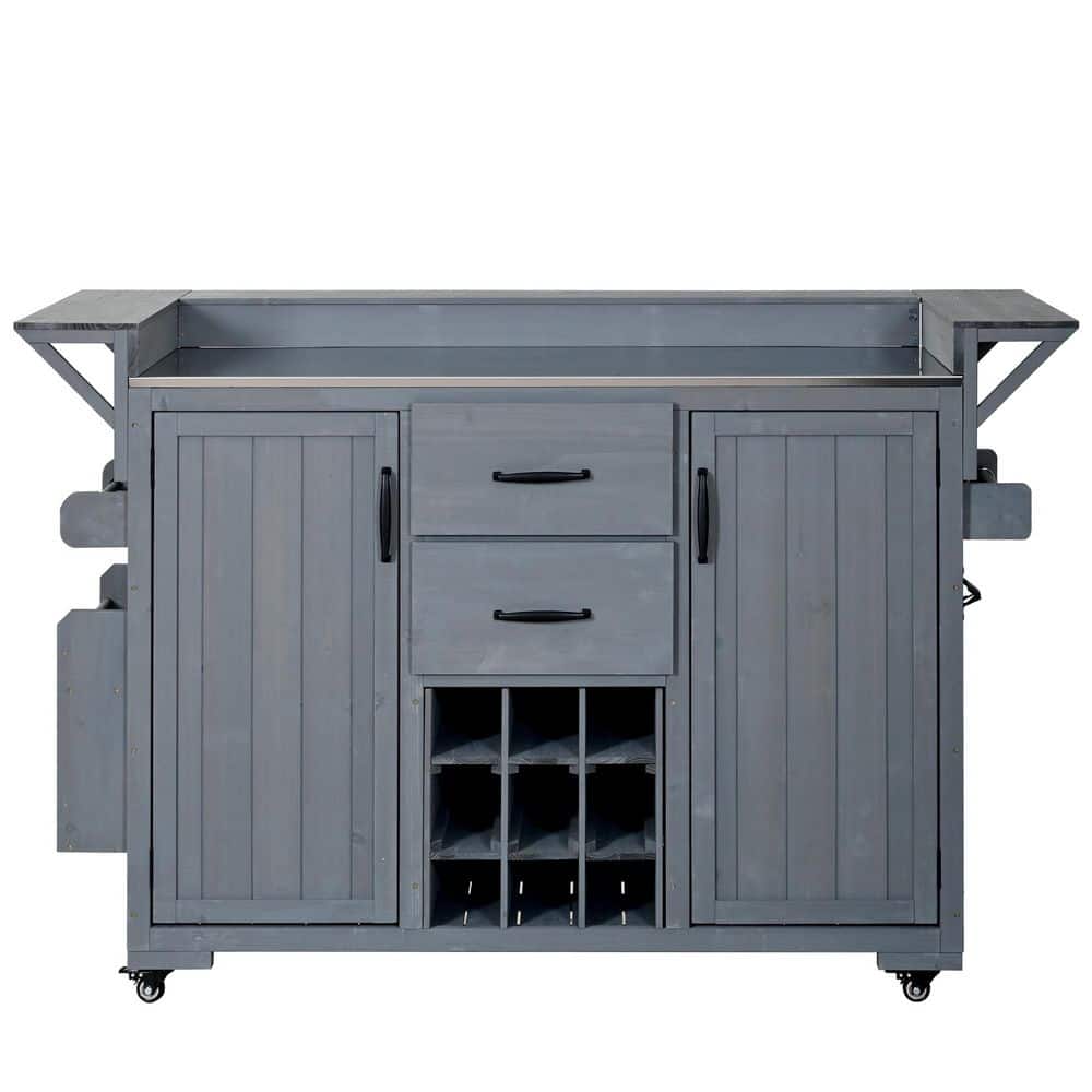 Guy Modern Gray Wood 60.2. W Outdoor Kitchen Island with Wheels and Stainless Steel Top price history on PriceWatchPro