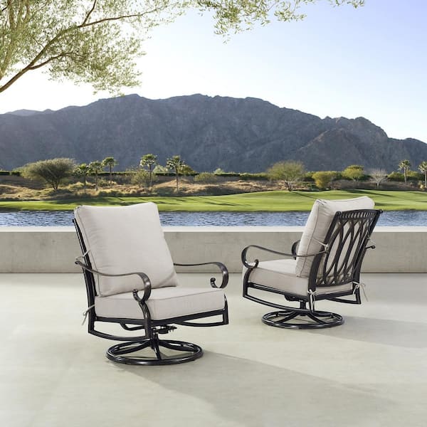 Oakland Living Pair of Black Aluminum Deep Seating Swivel Rocker Club Chairs with Cushions