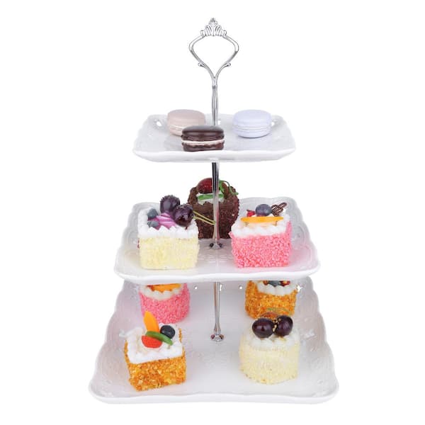3 Tier Square Cupcake Tower Stacked Pastry Serving Platter Dessert Bar Table Display DIY Wedding Decoration