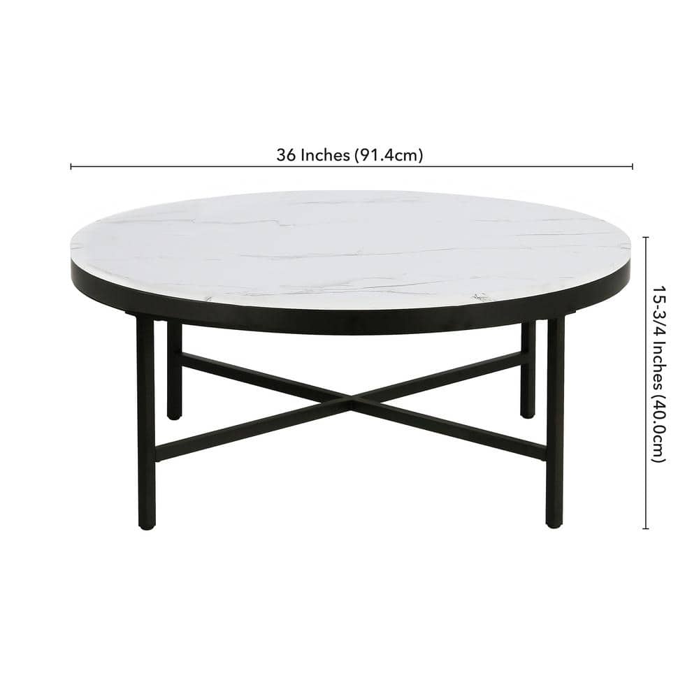 Elegant 36" Round Faux Marble Coffee Table with Bronze Finish