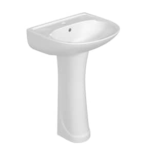 20 in. W x 17 in. D Vitreous China Vessel Pedestal U Shape Combo Bathroom Sink in White with Overflow Drain