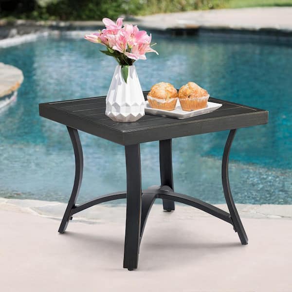 ULAX FURNITURE Square Aluminum Outdoor Side Table with Half Arc Bottom