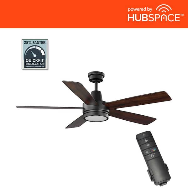 Hampton Bay Fanelee 54 in. White Color Changing LED Matte Black Smart Ceiling Fan with Light Kit and Remote Powered by Hubspace