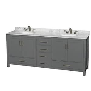 Sheffield 80 in. W x 22 in. D x 35 in. H Double Bath Vanity in Dark Gray with White Carrara Marble Top