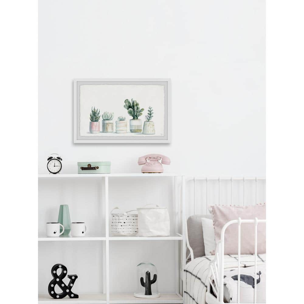 White Framed Watercolor Succulent Print for Nursery