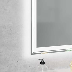 28 in. W x 36 in. H Rectangular Frameless Anti Fog Touch Sensor Front Back Light Wall Bathroom Vanity Mirror in White