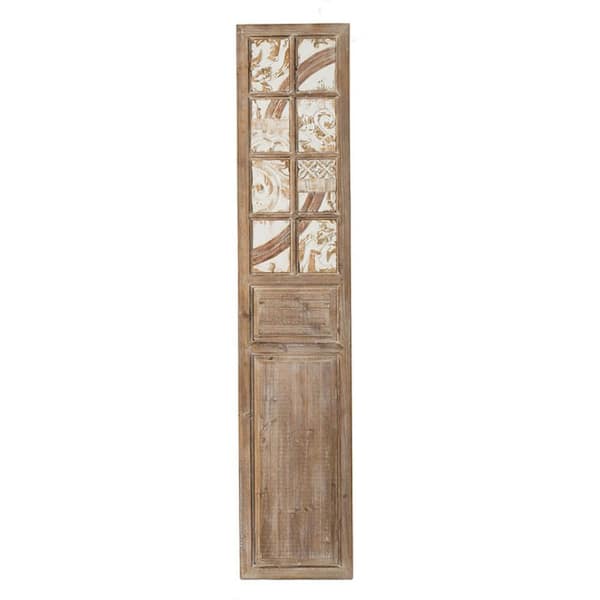 Benjara Hry Brown Floral Leaf Decorative Wood Wall Art Panel with Tile Accents