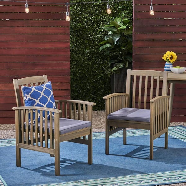 Miscool Anky Brown Wood Outdoor Lounge Chair with Dark Gray Cushion (Set of 2)