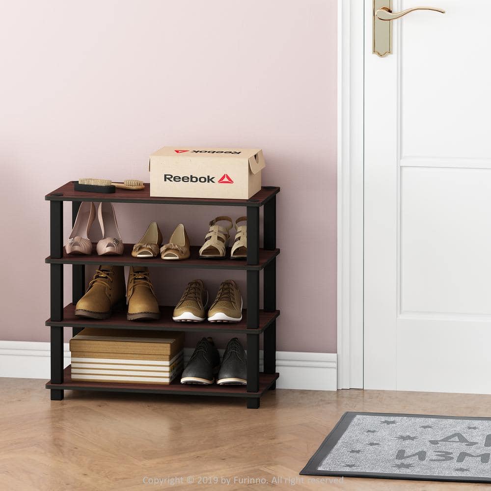 Dark Cherry and Black 4-Tier Stackable Shoe Rack