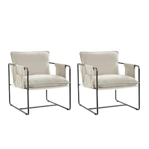 Pablo Beige Polyester Accent Chair Set of 2 with Storage Pocket