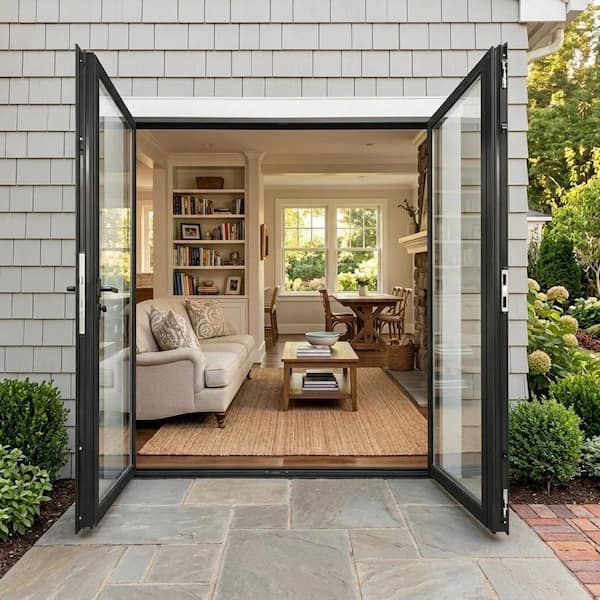 72 in. x 80 in. Matte Black Right Hand/Outswing Aluminum French Patio Door with Tempered Low-E Glass and Lockset