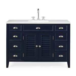 Zapate 46.50 in. W x 22 in. D x 35 in. H Bathroom Vanity in Navy Blue with White Quartz top