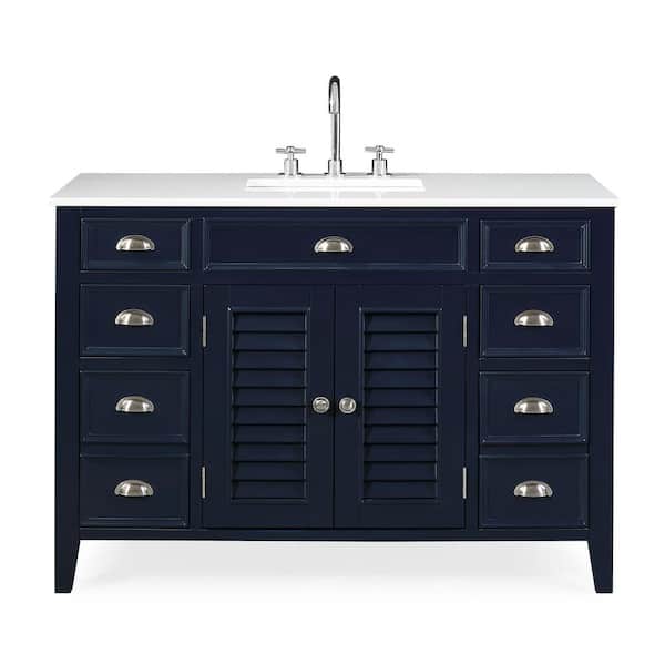 Benton Collection Zapate 46.50 in. W x 22 in. D x 35 in. H Bathroom Vanity in Navy Blue with White Quartz top