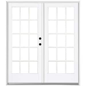 60 in. x 80 in. Fiberglass Smooth White Left-Hand Inswing Hinged Patio Door with 15-Lite SDL