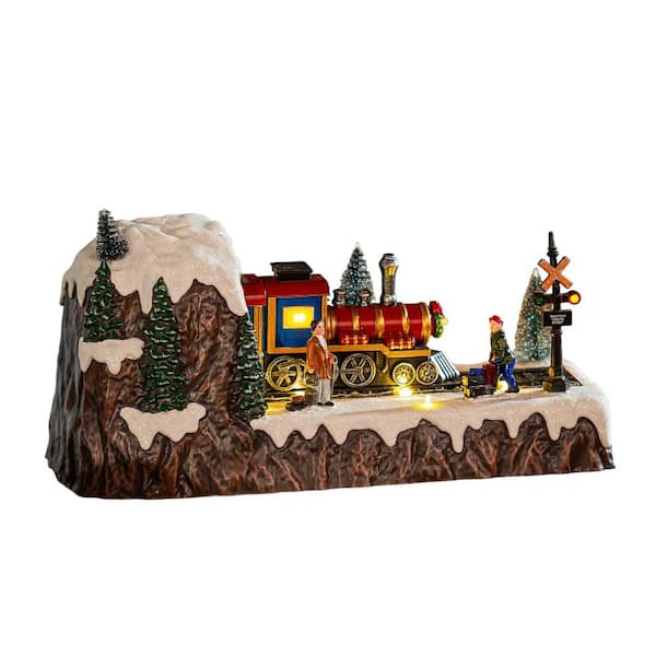 Evergreen Enterprises 6.5 in. LED Christmas Scene with Moving Train and Music Table Decor